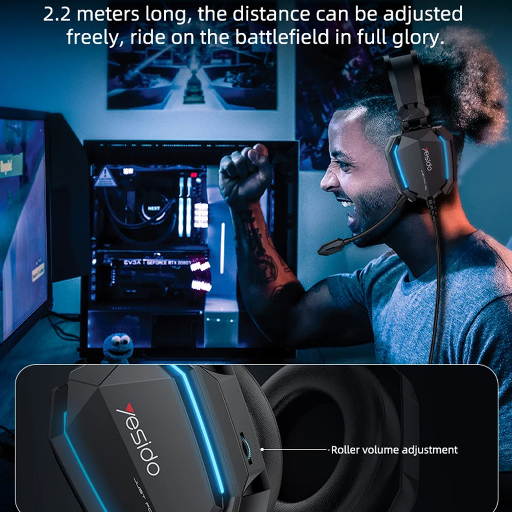 Cuffie Gaming 3.5mm Yesido EK03, RGB, 2m, Nere