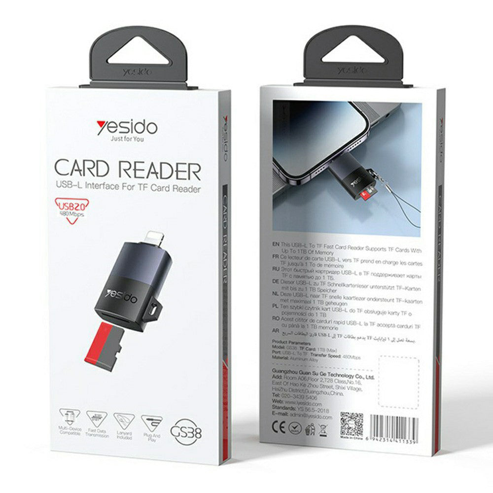 Lettore di schede Lightning Yesido GS38, microSD, Grigio, Ricondizionato