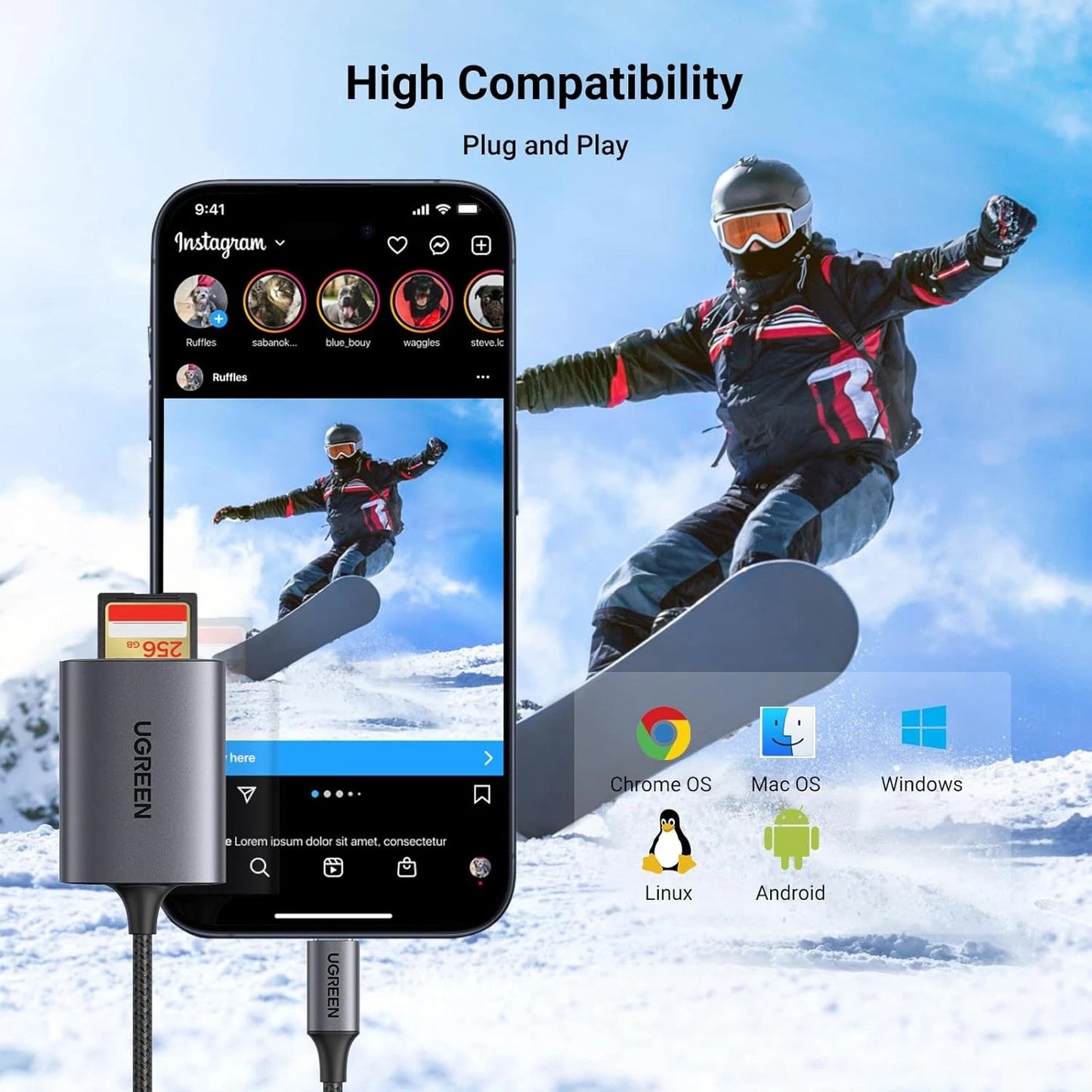 USB-C Kartenleser UGREEN CM401, SD - microSD, Grau