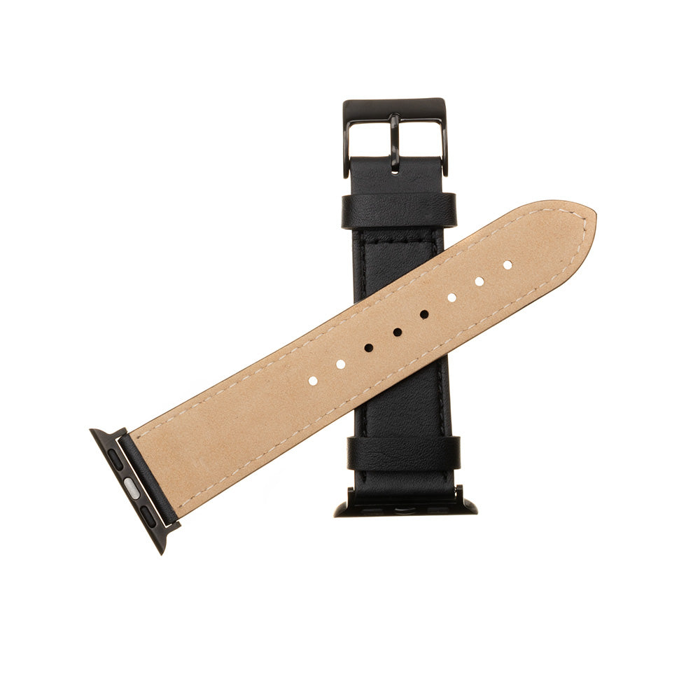 Fixed Leather Armband für Apple Watch 42mm / 41mm / 40mm / 38mm Serie, Schwarz