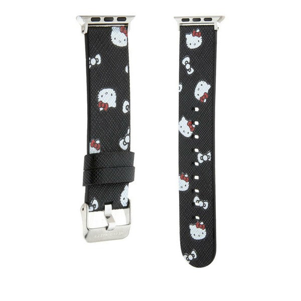 Cinturino Hello Kitty Leather Kitty & Bows per Apple Watch 42mm / 41mm / 40mm / 38mm Series, Nero