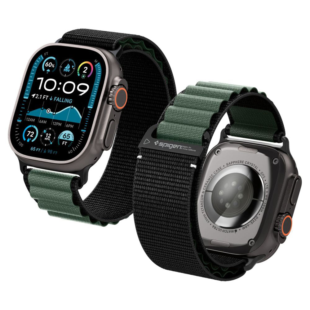 Bracelet Spigen WBF1 pour Apple Watch 49mm / 46mm / 45mm / 44mm Series, Noir Vert AMP10223