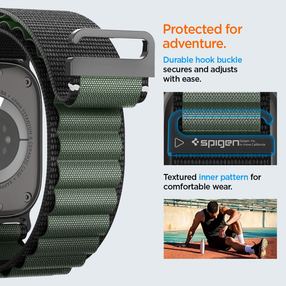 Bracelet Spigen WBF1 pour Apple Watch 49mm / 46mm / 45mm / 44mm Series, Noir Vert AMP10223