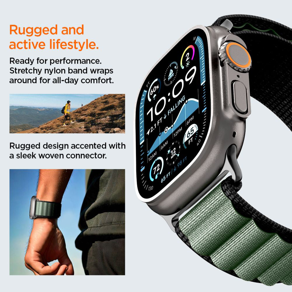 Bracelet Spigen WBF1 pour Apple Watch 49mm / 46mm / 45mm / 44mm Series, Noir Vert AMP10223