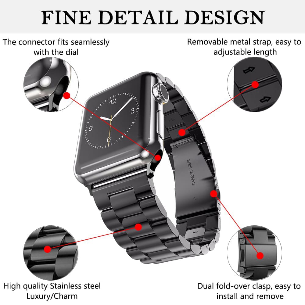 Bracelet Techsuit W036 pour Apple Watch 49mm / 46mm / 45mm / 44mm / 42mm Series, Noir
