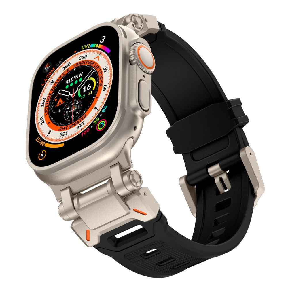 Bracelet Techsuit W064 pour Apple Watch 49mm / 46mm / 45mm / 44mm / 42mm Series, Noir Argenté
