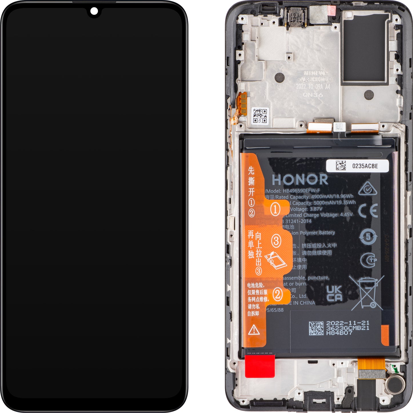 Display / Touchscreen für Honor X7 | mit Rahmen & Akku | Schwarz | Service Pack
