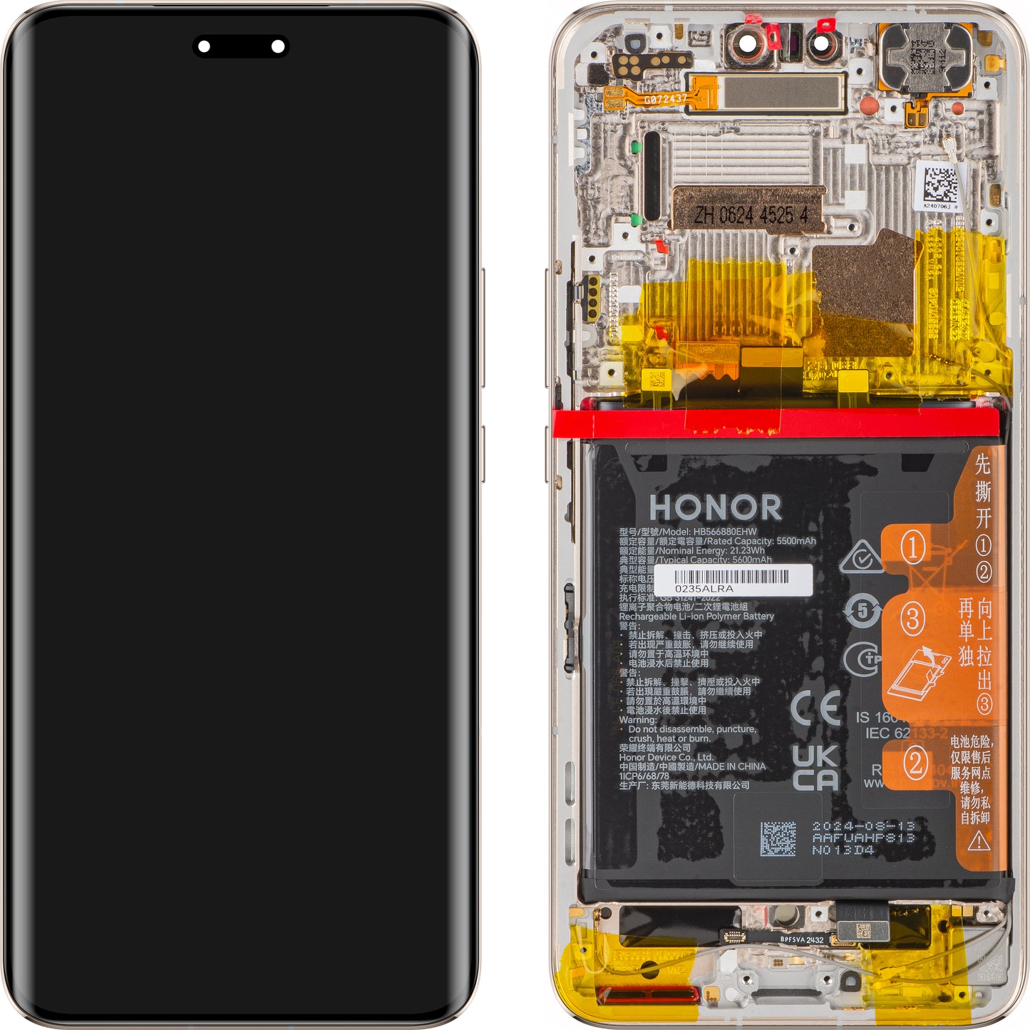 Display touchscreen con touchscreen Honor Magic6 Pro, con cornice e batteria, oro, Service Pack 0235ALRA