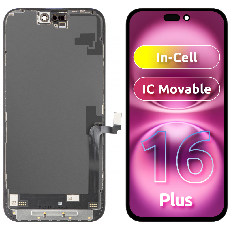 Écran tactile JK pour Apple iPhone 16 Plus, avec cadre, Version LCD In-Cell IC Movable, Noir