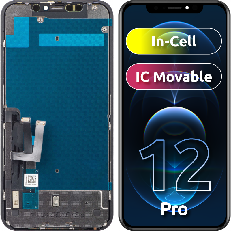 Display touchscreen JK per Apple iPhone 12 / 12 Pro, con cornice, versione In-Cell LCD, nero