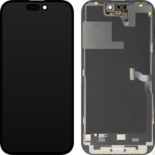 Display con Touchscreen MP compatibile con Apple iPhone 14 Pro, con Cornice, Versione Premium Soft OLED FHD 120Hz Diagnostico, Nero