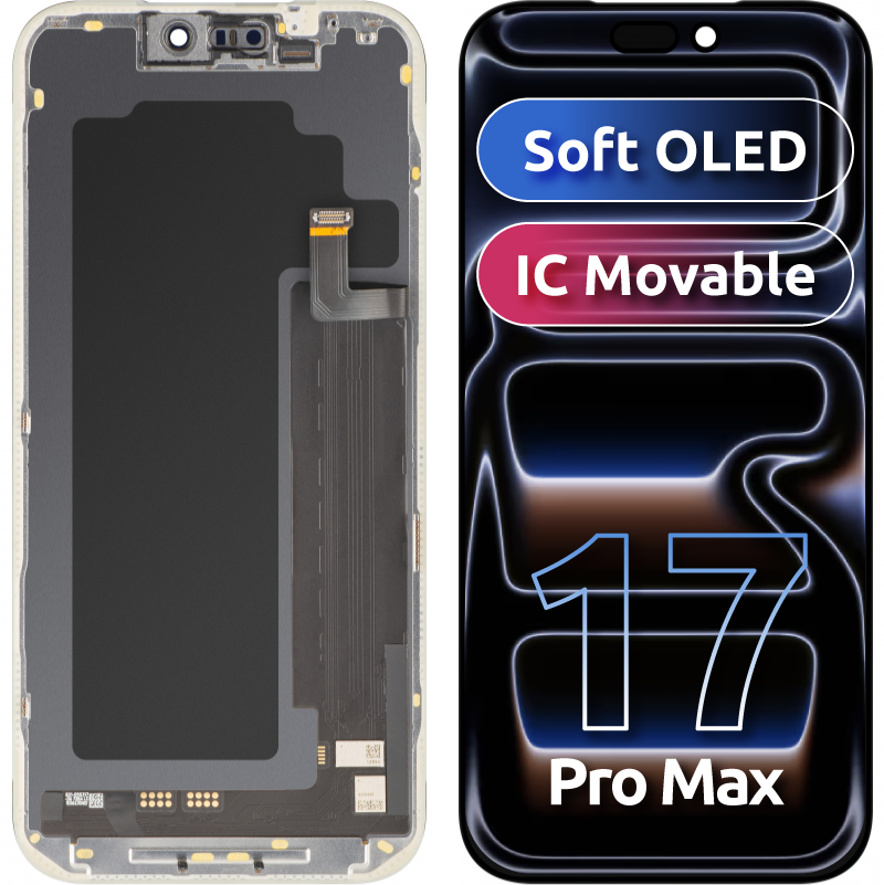 Écran avec écran tactile MP compatible avec Apple iPhone 17 Pro Max, avec cadre, version soft OLED FHD 120Hz IC mobile, noir