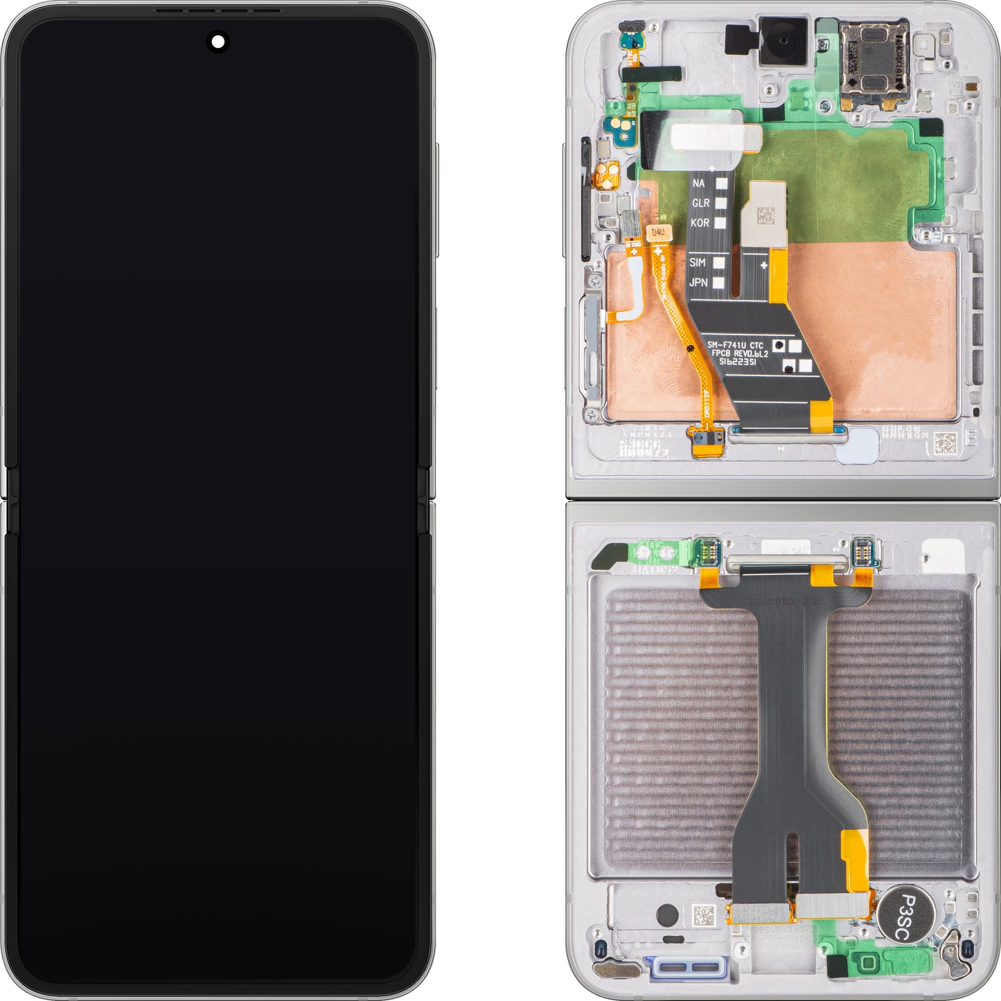 Display mit Touchscreen Samsung Galaxy Z Flip6 F741, mit Rahmen, Sub Inner, Silber (Silver Shadow), Service Pack GH82-35013A