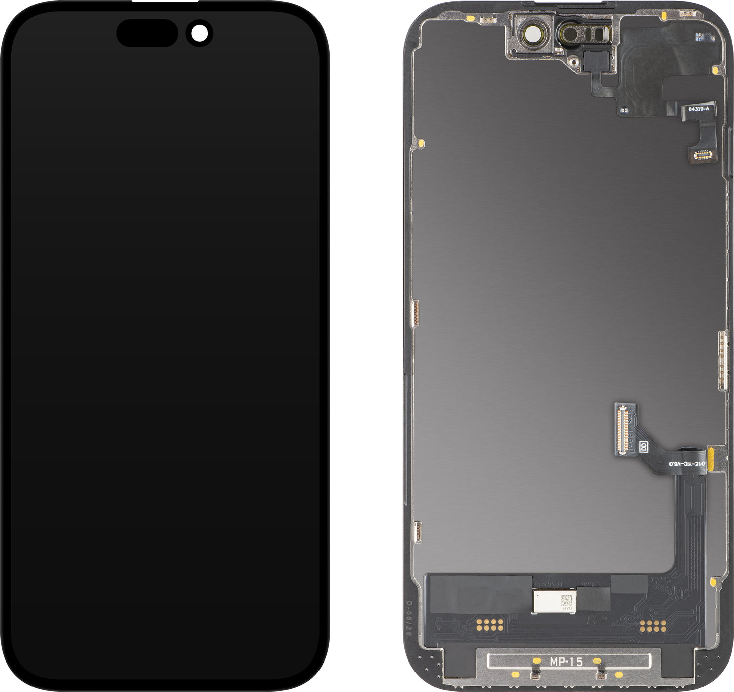 Touchscreen-Display mit MP-Näherungssensor kompatibel mit Apple iPhone 15, mit Rahmen, OLED FHD Diagnostic Softwareversion, Schwarz