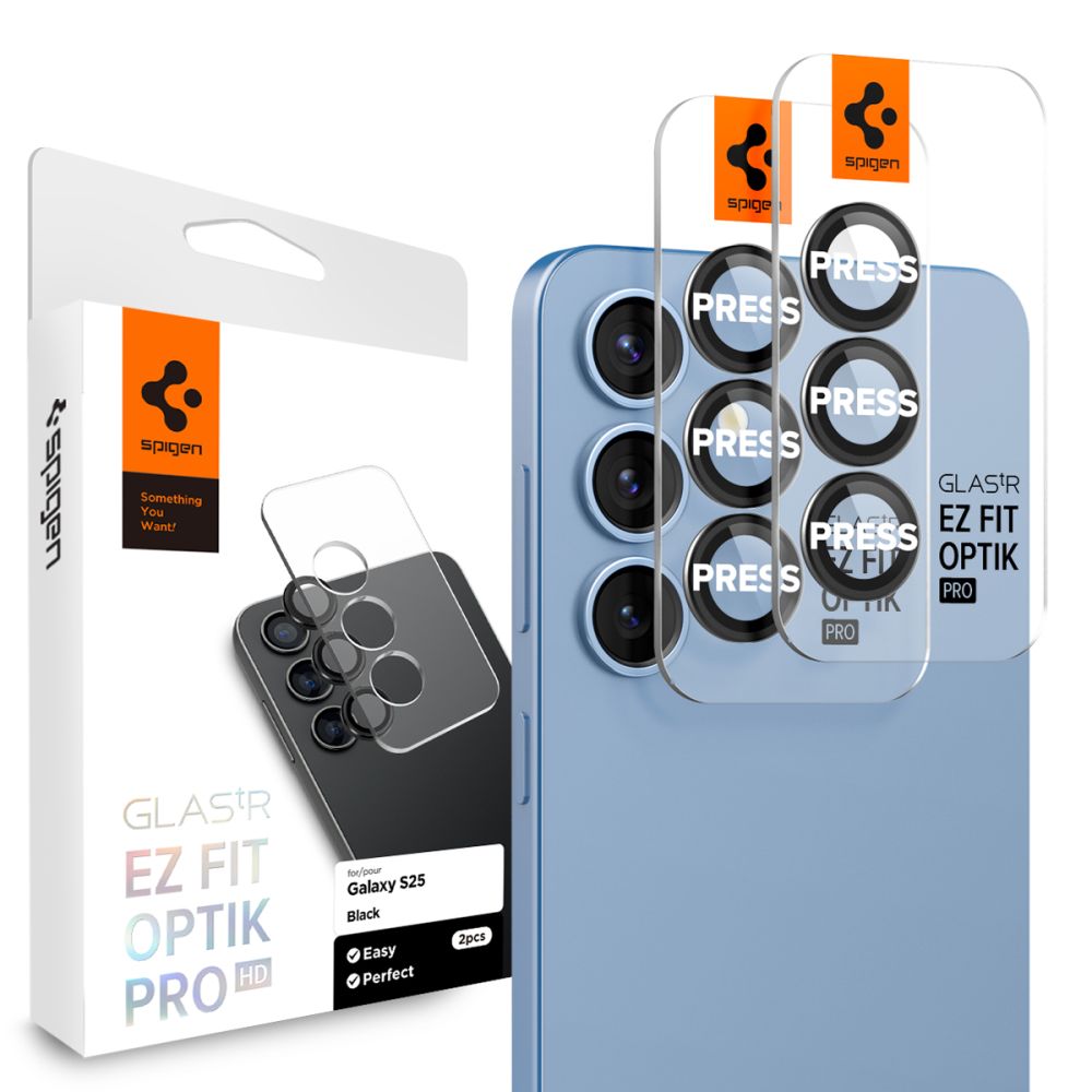 Pellicola Protettiva Posteriore Spigen GlastR EZ FIT Optik Pro HD per Samsung Galaxy S25 S931, Vetro Temperato, Set 2 pezzi, Nera AGL09092