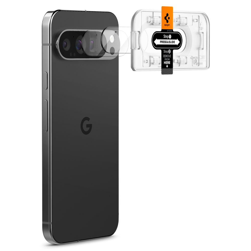 Pellicola protettiva per fotocamera posteriore Spigen EZ FIT per Google Pixel 9 Pro, protezione del vetro, set di 2 pezzi AGL08444