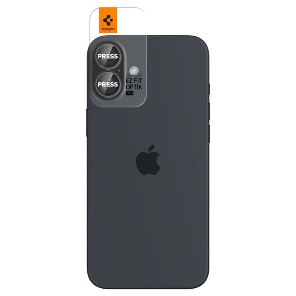 Spigen EZ FIT Film de protection pour caméra arrière pour Apple iPhone 16 Plus / 16, Protection en verre, Lot de 2 pièces, Transparent AGL07921