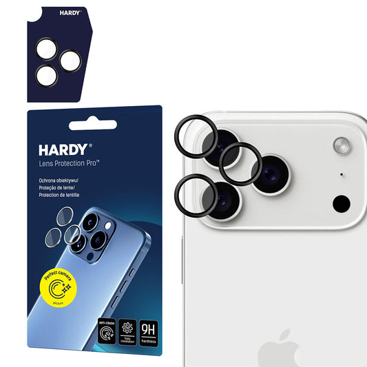Film de protection pour caméra arrière 3MK Hardy Protection Pro pour Apple iPhone 17 Pro Max / 17 Pro, Verre trempé, Noir