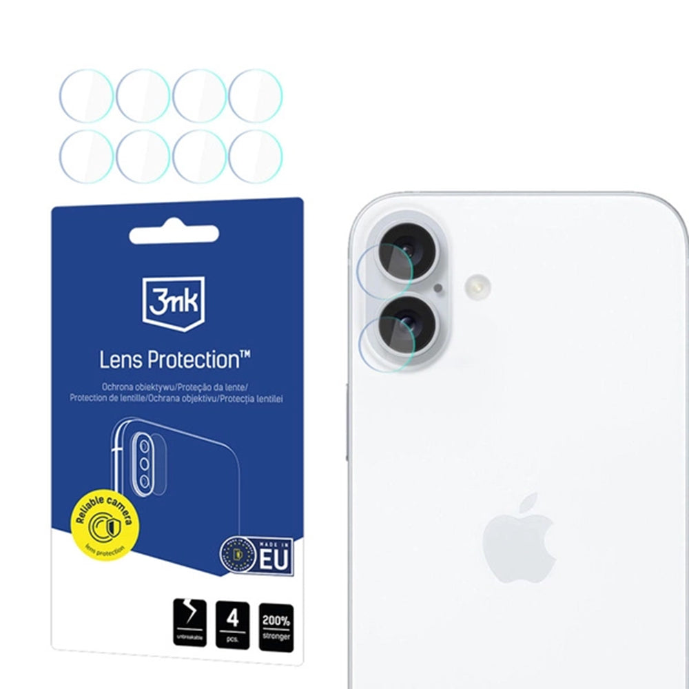 Film de protection pour caméra arrière 3MK Protection pour Apple iPhone 16, Verre flexible, Set de 4 pièces, Transparent