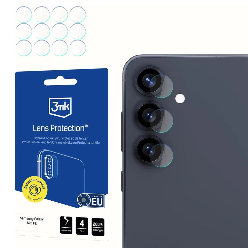 Film de protection pour caméra arrière 3MK Protection pour Samsung Galaxy S25 FE, Verre Trempé, Lot de 4 pièces, Transparent