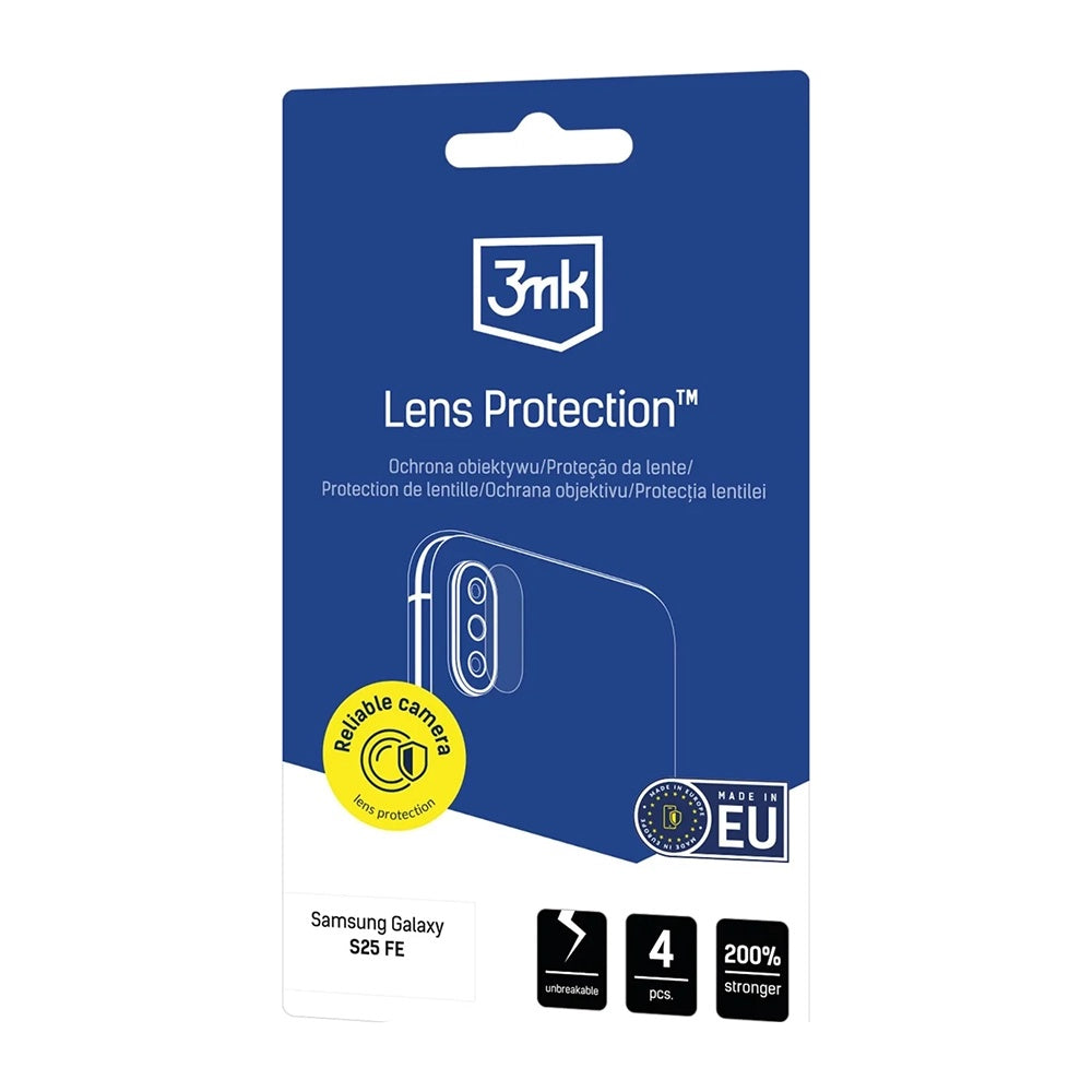 Film de protection pour caméra arrière 3MK Protection pour Samsung Galaxy S25 FE, Verre Trempé, Lot de 4 pièces, Transparent