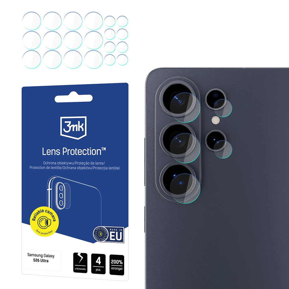 Schutzfolie Rückkamera 3MK Protection für Samsung Galaxy S26 Ultra S948, Gehärtetes Glas, Set 4 Stück, Transparent