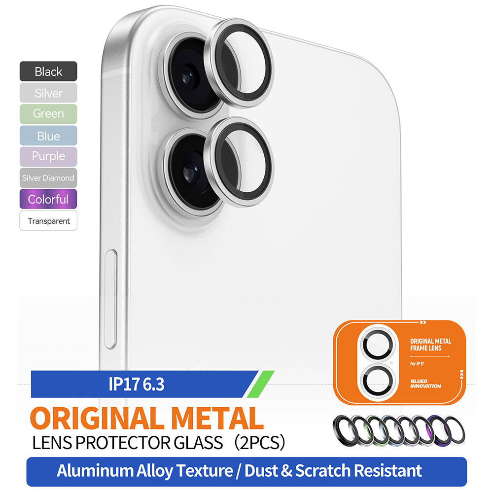 Film de protection Caméra Arrière Blueo Metal Frame pour Apple iPhone 17, Verre Trempé, Transparent