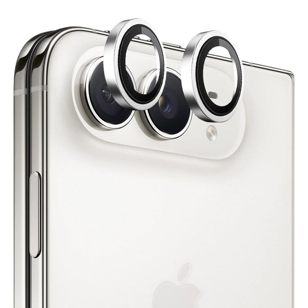 Protection pour caméra arrière Blueo à cadre métallique pour Apple iPhone Duo, verre trempé, argentée