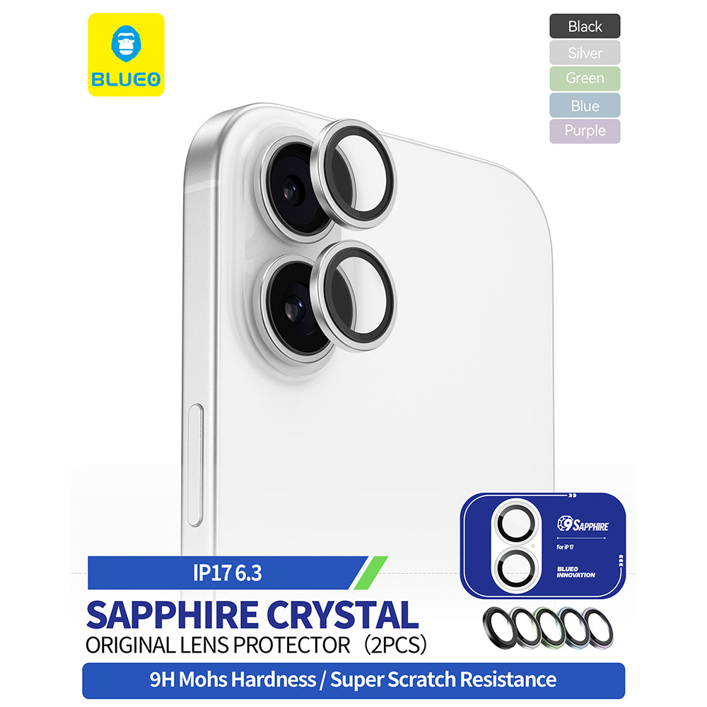 Film de protection Caméra Arrière Blueo Sapphire Crystal pour Apple iPhone 17, Verre Trempé, Noir