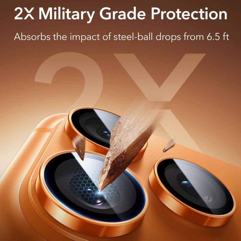 Film de protection pour caméra arrière ESR Armorite pour Apple iPhone 14 Pro, Verre Trempé, Orange