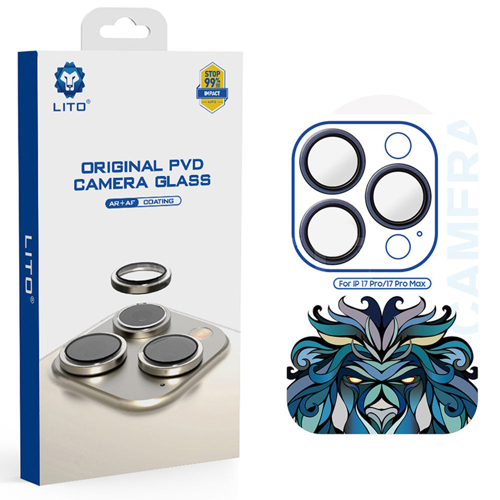 Film de protection pour caméra arrière Lito Titanium AR pour Apple iPhone 17 Pro Max / 17 Pro, Verre Trempé, Bleu