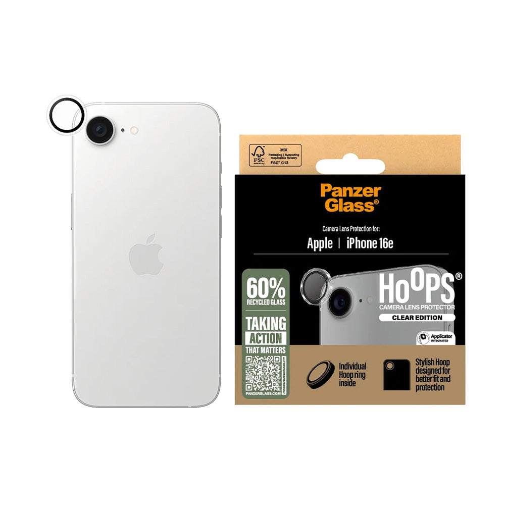 Schutzfolie PanzerGlass Hoops für die Rückkamera des Apple iPhone 17e / 16e, gehärtetes Glas, Transparent