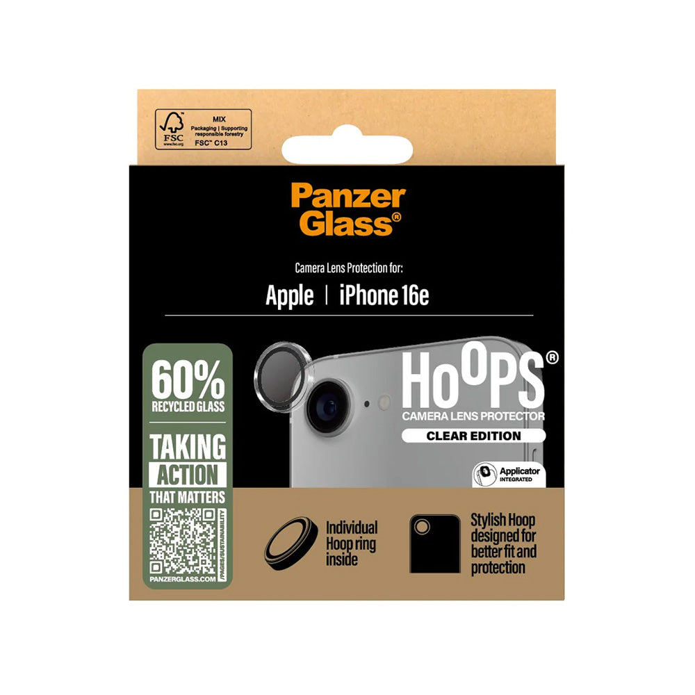 Schutzfolie PanzerGlass Hoops für die Rückkamera des Apple iPhone 17e / 16e, gehärtetes Glas, Transparent