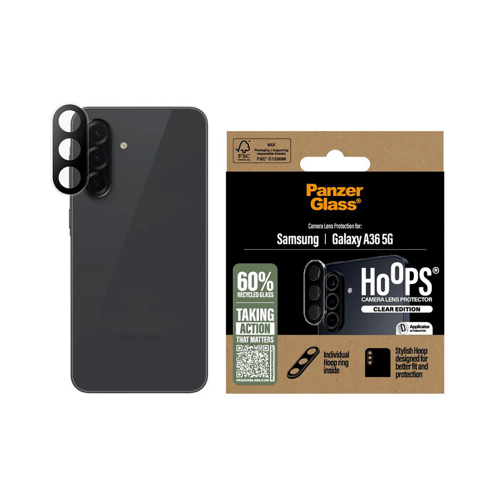 Film de protection Caméra Arrière PanzerGlass Hoops pour Samsung Galaxy A36 A366, Verre Trempé, Transparent