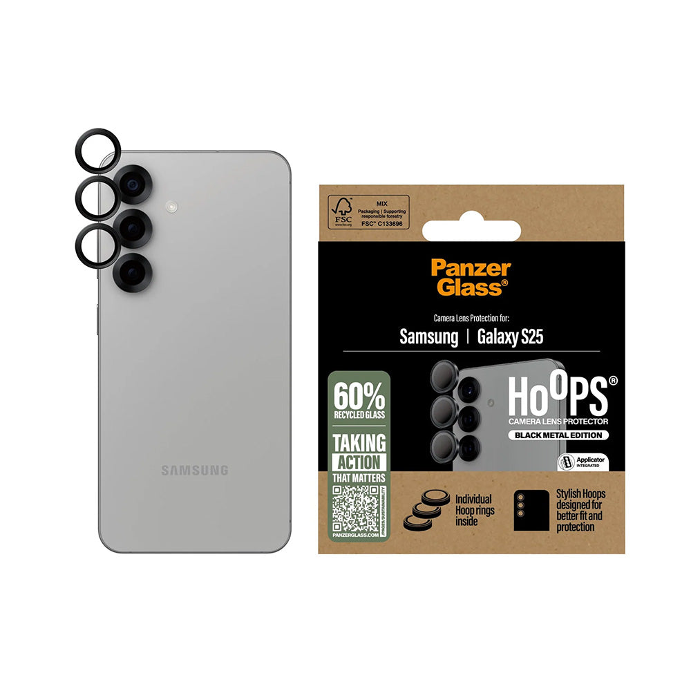 Pellicola Protettiva Posteriore PanzerGlass Hoops per Samsung Galaxy S25 S931, Vetro Temperato, Nero