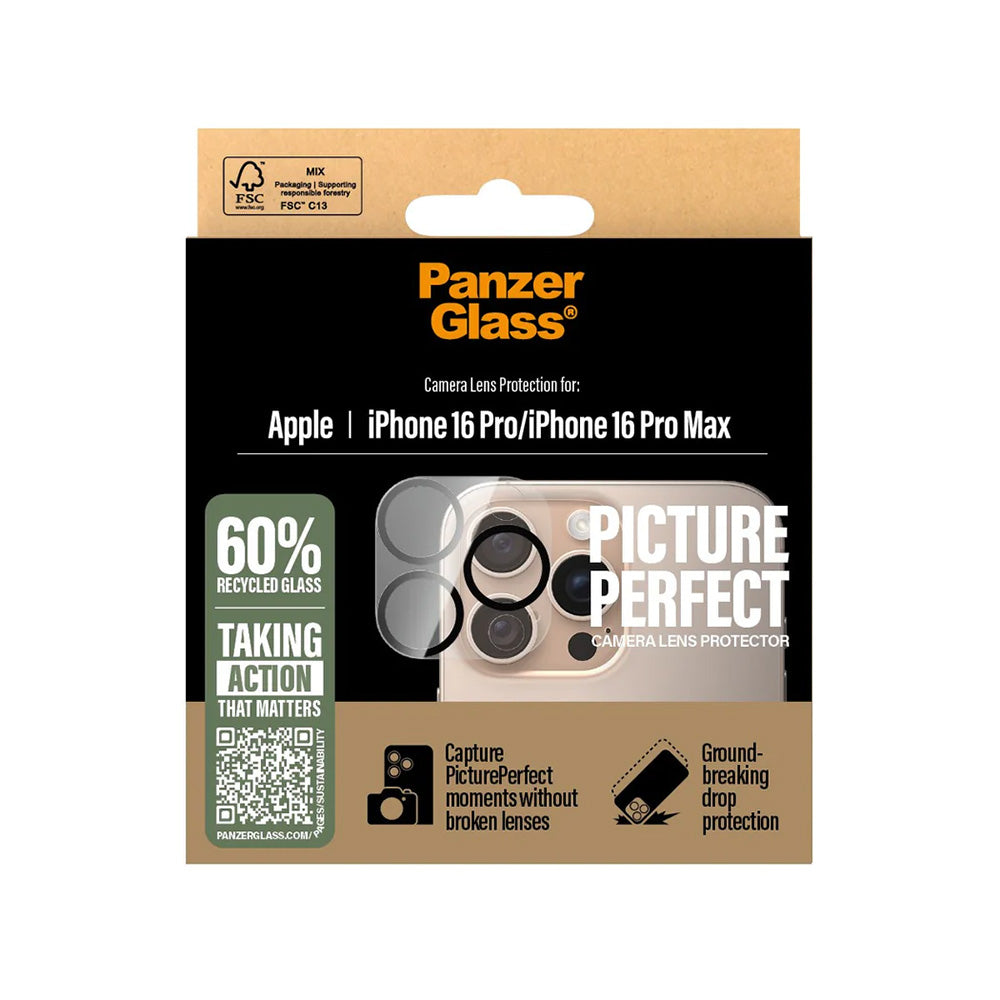 Film de protection Caméra Arrière PanzerGlass PicturePerfect pour Apple iPhone 16 Pro Max / 16 Pro, Verre Trempé, Transparent