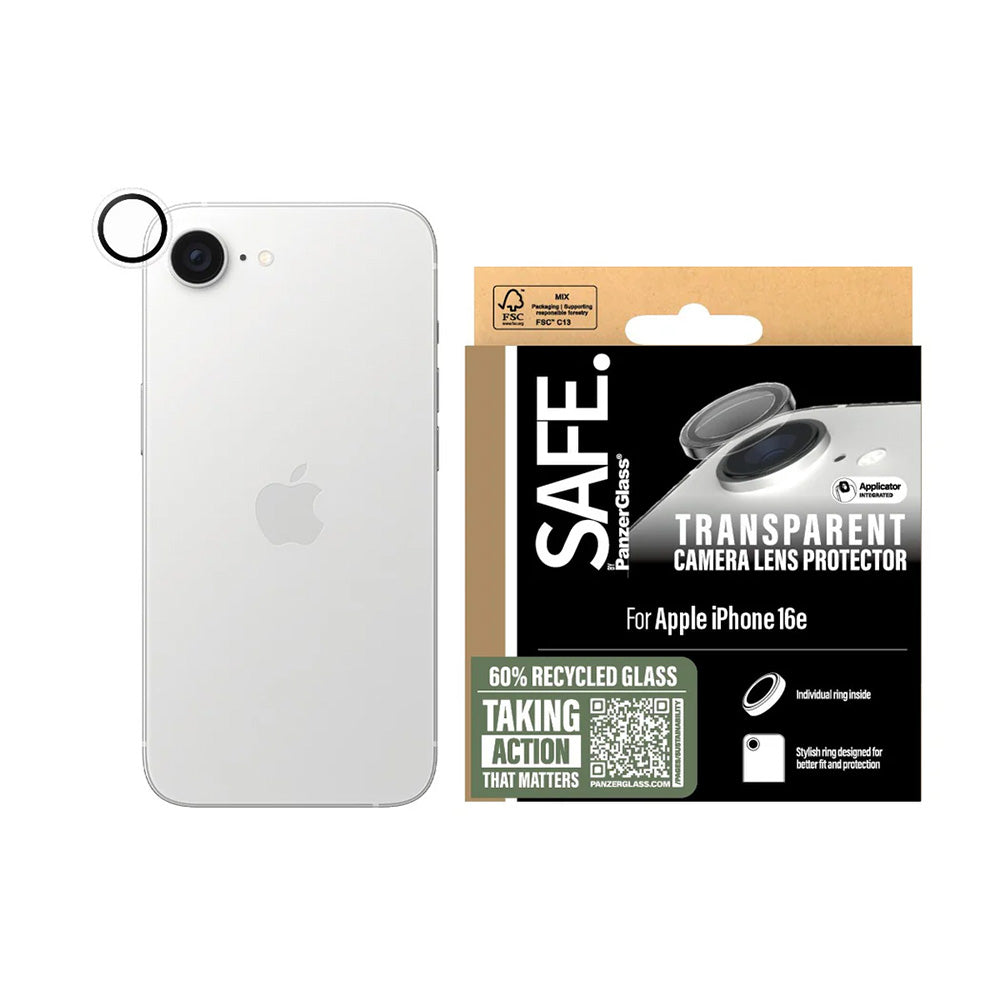 Schutzfolie PanzerGlass Safe für die Rückkamera. für Apple iPhone 17e / 16e, gehärtetes Glas, Transparent.