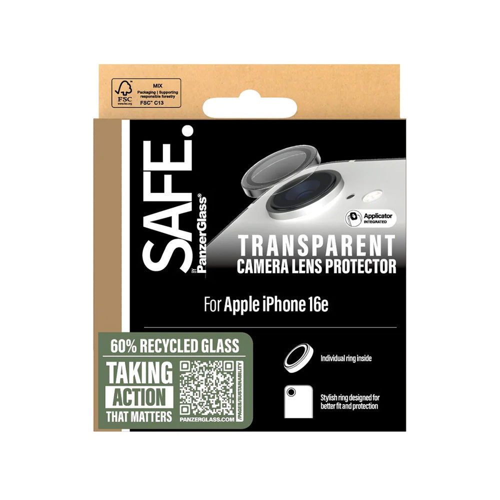 Schutzfolie PanzerGlass Safe für die Rückkamera. für Apple iPhone 17e / 16e, gehärtetes Glas, Transparent.