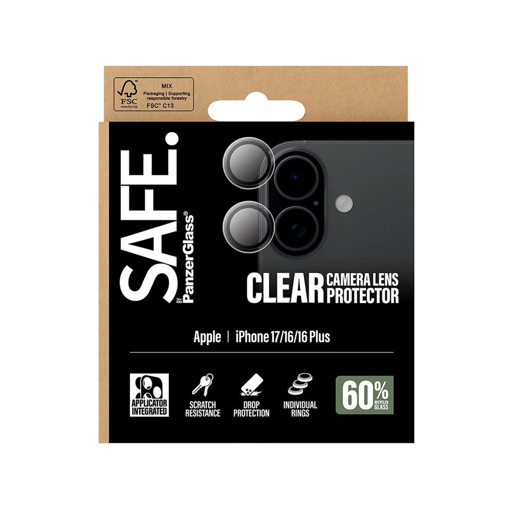 Film de protection pour caméra arrière PanzerGlass Safe. pour Apple iPhone 17 / 16 Plus / 16, Verre Trempé, Transparent.