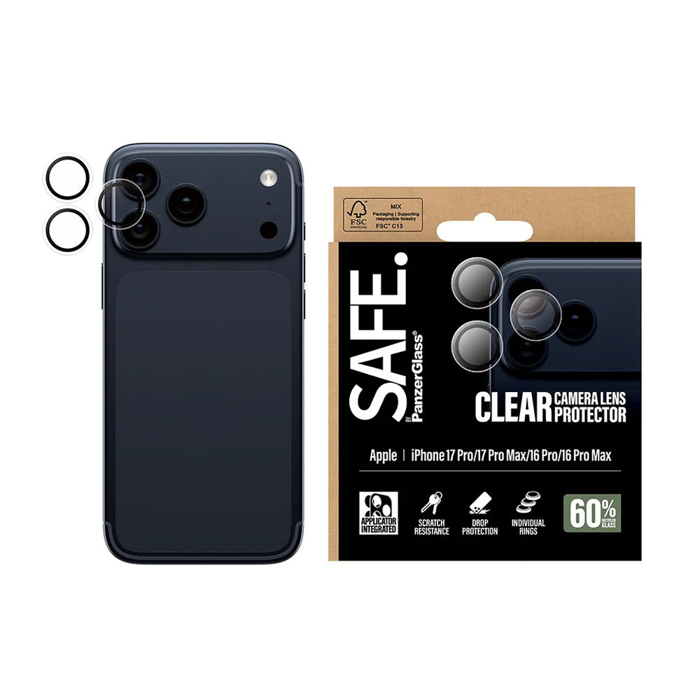PanzerGlass Safe Rear Camera Protector. for Apple iPhone 17 Pro Max / 17 Pro / 16 Pro Max / 16 Pro, Tempered Glass, Transparent
