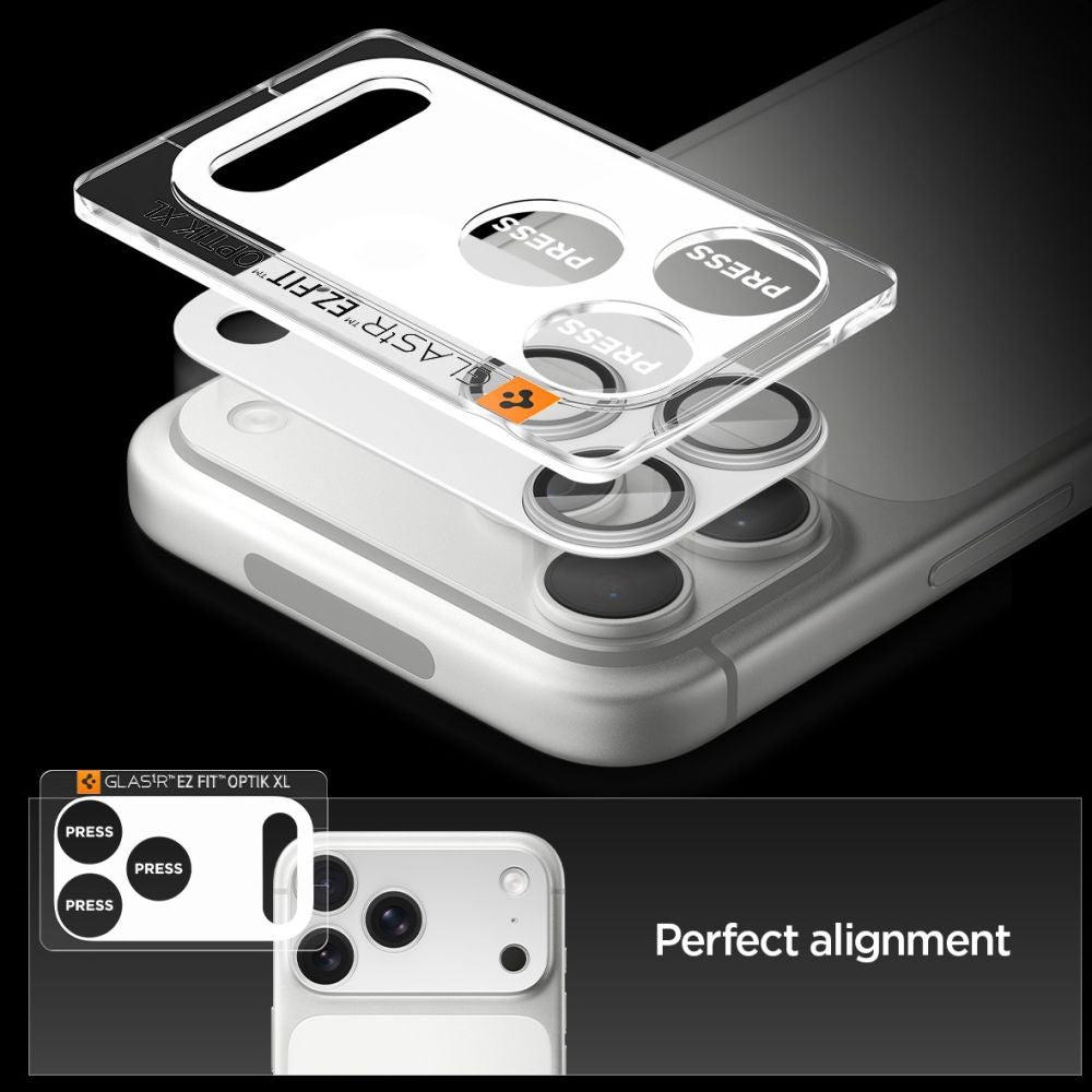 Schutzfolie für die Rückkamera Spigen GlastR EZ FIT Optik Pro XL für Apple iPhone 17 Pro Max, gehärtetes Glas, Silber AGL10652