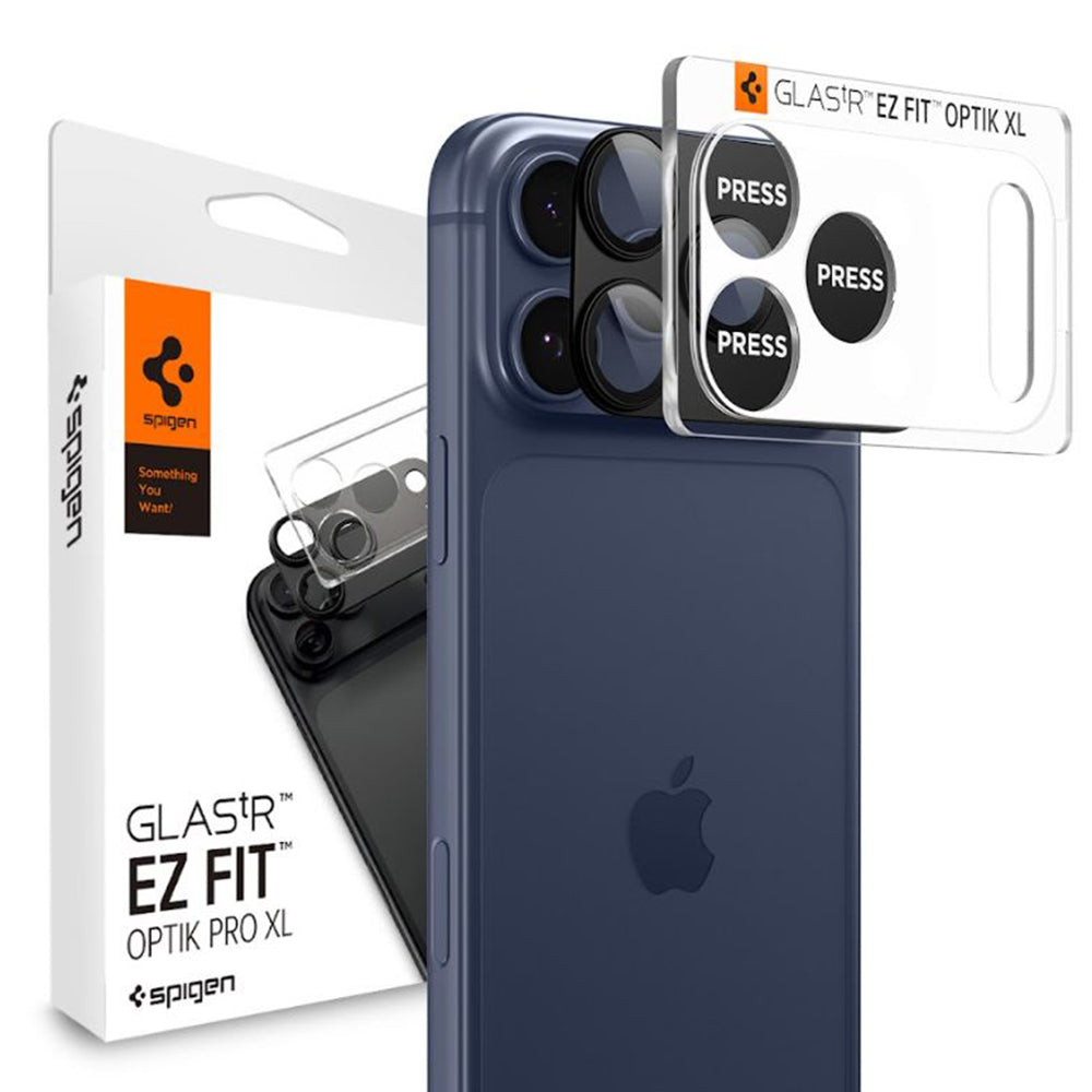 Pellicola Protettiva Posteriore Spigen GlastR EZ FIT Optik Pro XL per Apple iPhone 17 Pro, Vetro Temperato, Nero AGL10644