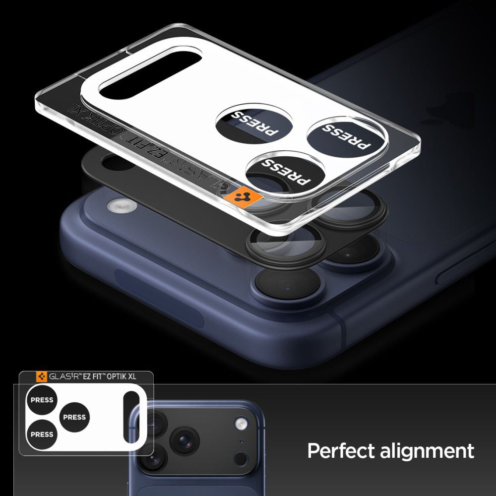 Pellicola Protettiva Posteriore Spigen GlastR EZ FIT Optik Pro XL per Apple iPhone 17 Pro, Vetro Temperato, Nero AGL10644