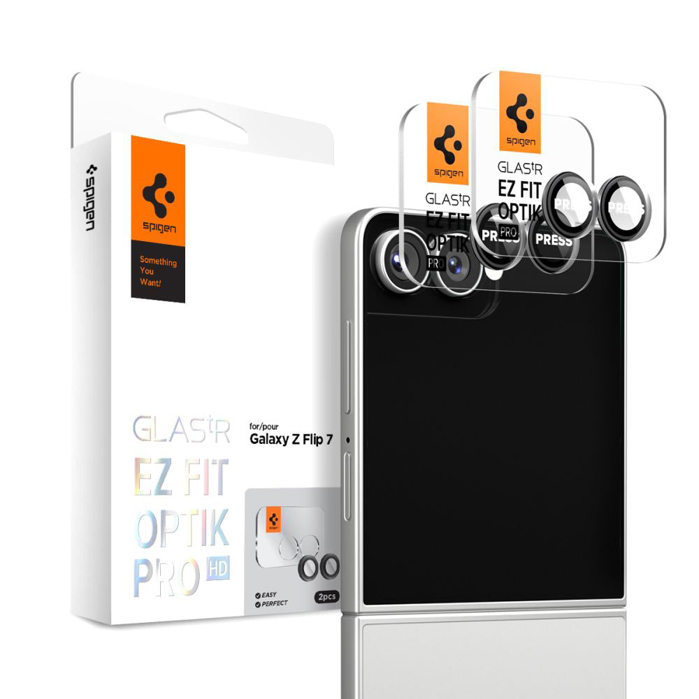 Film de protection pour caméra arrière Spigen GlastR EZ FIT Optik Pro HD pour Samsung Galaxy Z Flip7 F766, Verre Trempé, Lot de 2 pièces, Noir AGL09587