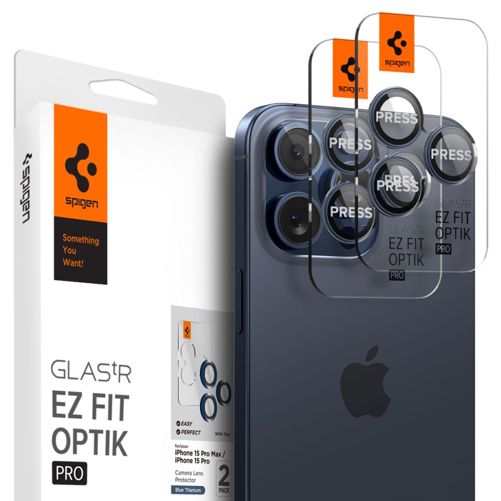 Pellicola Protettiva Posteriore Spigen GlastR EZ FIT Optik Pro per Apple iPhone 16 Pro Max / 16 Pro, Vetro Temperato, Set 2 pezzi, Blu