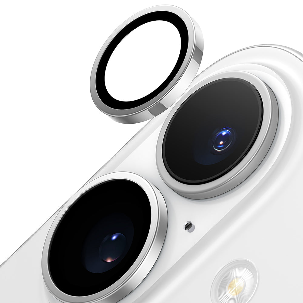 Schutzfolie Torras Lensguard für die Rückkamera des Apple iPhone 16 Plus / 16, gehärtetes Glas, Metallic-Grau
