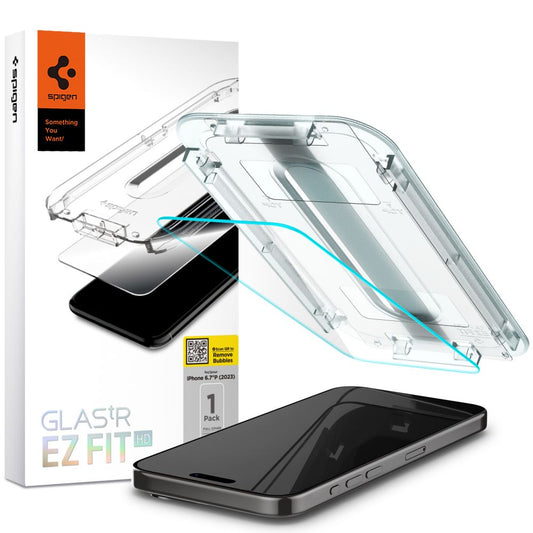 Spigen EZ FIT Film de protection d'écran pour Apple iPhone 15 Pro Max, Protection en verre, collage intégral, 2.5D AGL06878 AGL06878