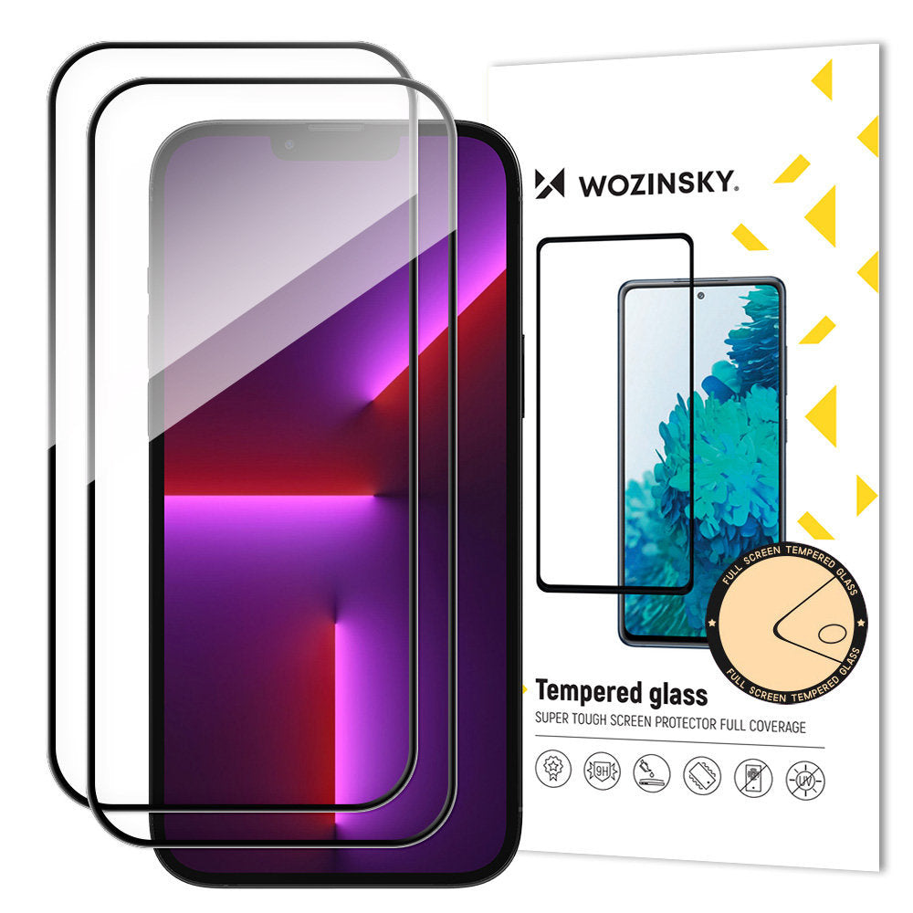 WZK Film de protection d'écran pour Apple iPhone 15 Pro, verre blindé, collage intégral, lot de 2 pièces, compatible avec le boîtier, noir