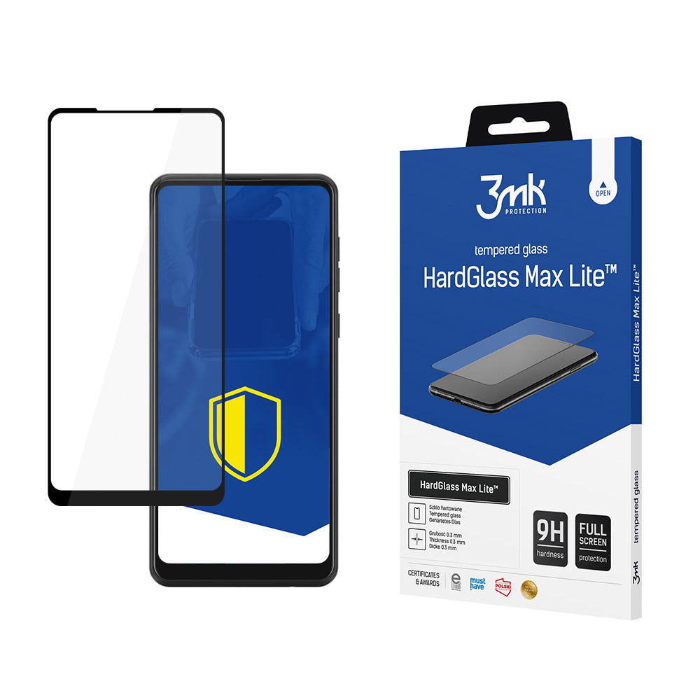 Film de protection d'écran 3MK HardGlass Max Lite pour Samsung Galaxy A21s A217, Verre Trempé, Full Glue, Noir