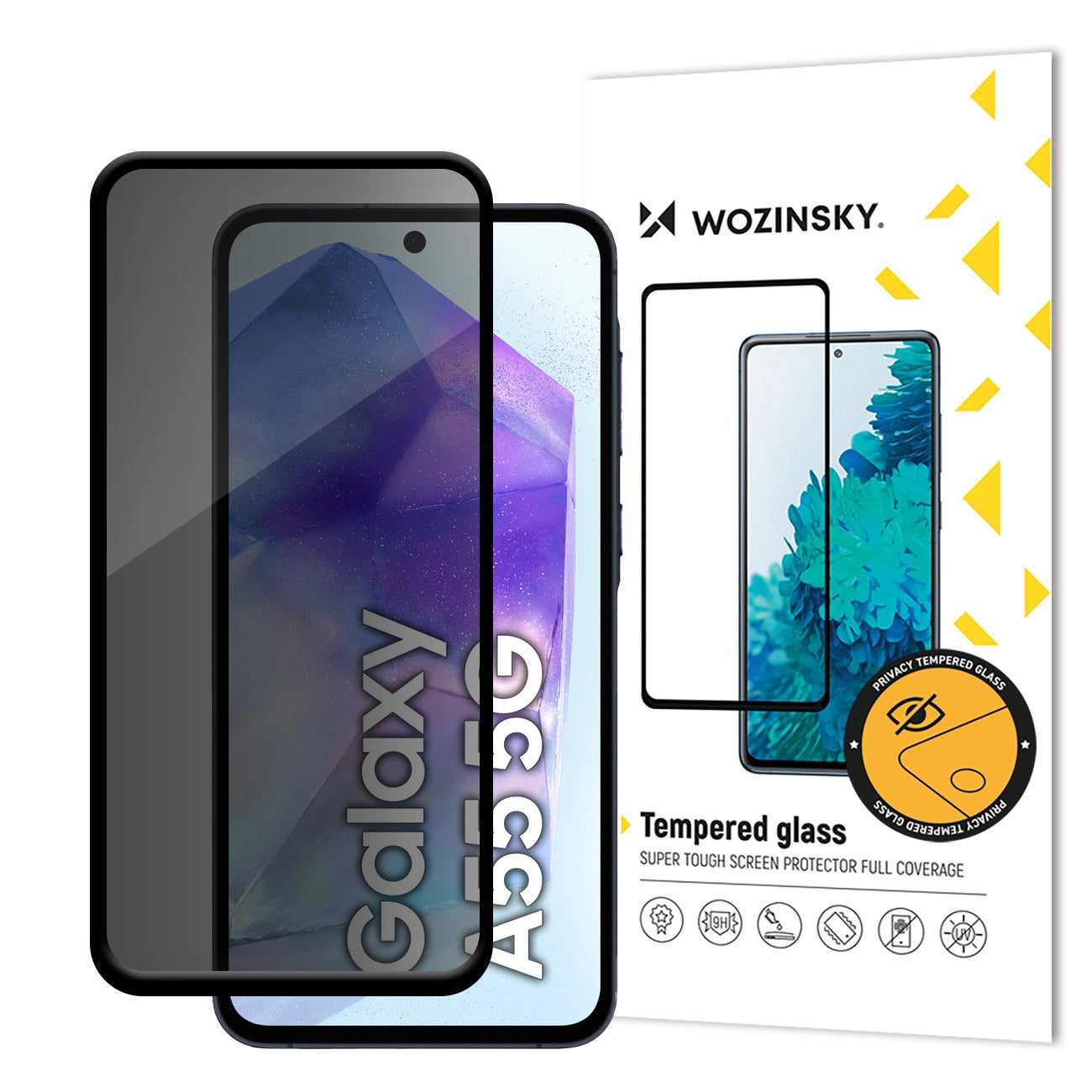 Pellicola Protettiva Schermo Privacy WZK AntiSpy per Samsung Galaxy A55 5G A556, Vetro Temperato, Full Glue